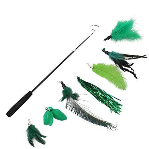Cat Feather Toys   Retractable Cat Stick Interactive Toy with 7 Replacement Heads Retractable Cats Wand Toy Kitten Cat Having Fun Exercise Playing