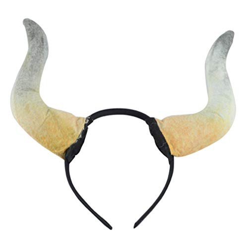 PRETYZOOM Large Bull Horns Costume Headband Plush Animals Ears Headband Goat Cosplay Hair Hoop Headpiece Halloween Party Favor Gift