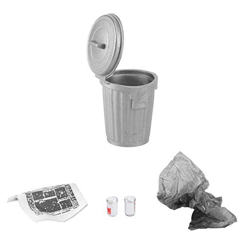 Kisangel Dollhouse Dustbin 112 Scale Garbage Pail Trash Can Miniature Garage Shop Garden Accessory Mini Doll Toys Accessories Silver