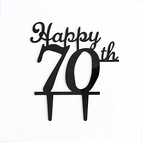 Black Happy 70th Birthday Cake Topper,70th Birthday Party Decoration,70th Black Acrylic Topper,Cellebration 70th Birthday/Anniversary Beautiful Cake Topper