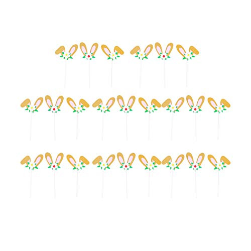 Amosfun Creative Cake Decor Easter Rabbit Ear Cake Picks Decorative Dessert Toppers Easter Party Ornament for Easter Party Supplies