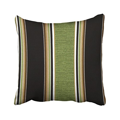 Emvency Decorative Throw Pillow Cover Square Size 18x18 Inches Brown Green White Wide and Thin Stripes Print Pillowcase with Hidden Zipper Decor Cushion Gift for Home Sofa Bedroom Couch Car