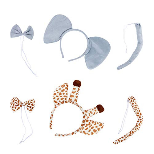 POPETPOP 2 Set Animal Costume Set Giraffe Elephent Ears Tail Bowtie Halloween Animal Cosplay Accessories