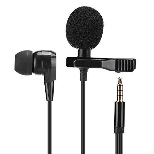 V BESTLIFE Lavalier Mic and Headphone Omnidirectional Condenser Lapel Mic Black Mini Collar Clip Mic for Mobile Phone Game Live Broadcast Recording Interview