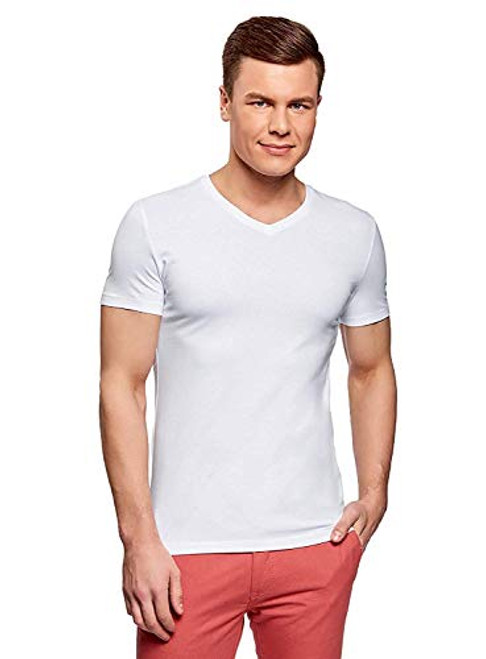 oodji Ultra Mens Basic V-Neck T-Shirt White US 46   EU 56   XL oodji Ultra Mens Basic V-Neck T-Shirt White US 46   EU 56   XL