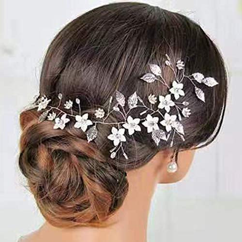 Aukmla Bride Wedding Hair Vine Bridal Crystal Hair Piece Pearl Hair Accessorise for Women Silver Aukmla Bride Wedding Hair Vine Bridal Crystal Hair Piece Pearl Hair Accessorise for Women Silver