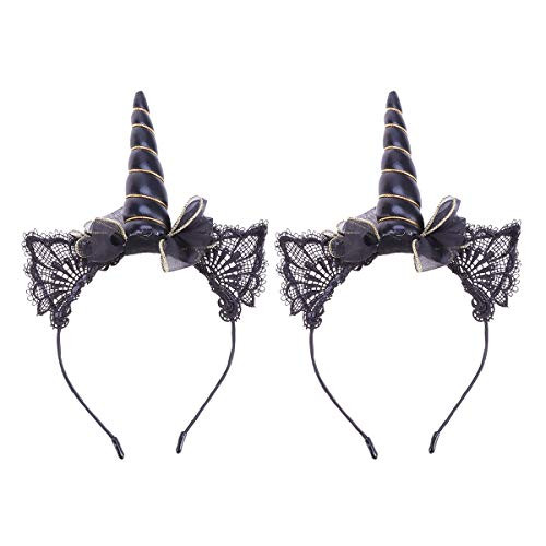 Lurrose 2Pcs Christmas Unicorn Horn Headbands Cat Ears Headbands Christmas Party Cosplay Costume  Black