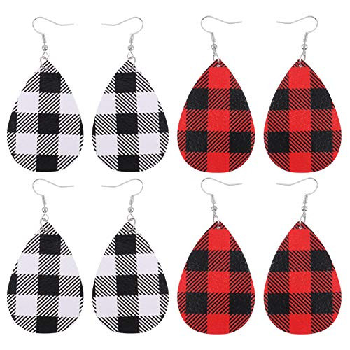 VALICLUD 8 Pairs Christmas Leather Earrings Water Drop Dangle Earrings Teardrop Plaid Earrings Ear Pendant Jewelry for Xmas Holiday Party Favor Jewellery VALICLUD 8 Pairs Christmas Leather Earrings Water Drop Dangle Earrings Teardrop Plaid Earrings Ear Pendant Jewelry for Xmas Holiday Party Favor Jewellery