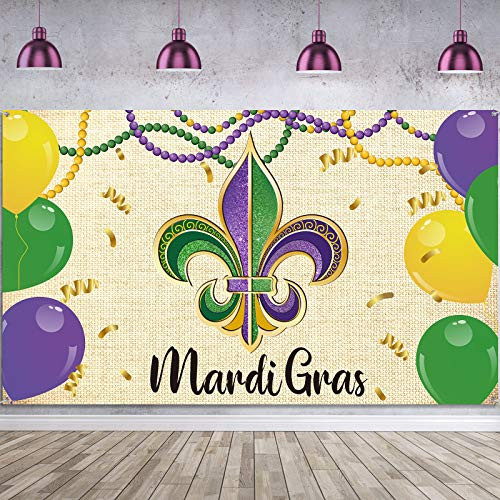 Mardi Gras Party Backdrop Banner Decoration Mardi Gras Photography Background Extra Large Fabric Carnival Banner Photo Booth for Mardi Gras Party Masquerade Dancing Party Decorations Supplies