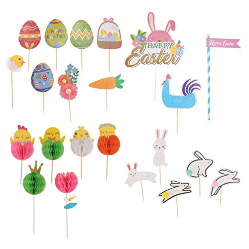 ABOOFAN 1 Set Happy Easter Cupcake Topper Bunny Rabbit Ear Cake Toppers Dessert Fruit Picks Cake Decorations for Kids Birthday Easter Day Party Supplies