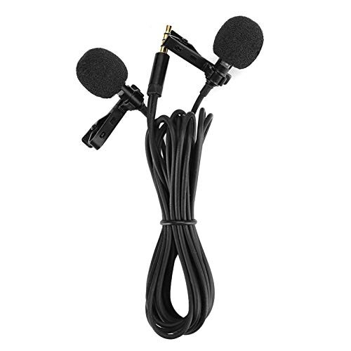 Socobeta Mobile Phone Microphone Omnidirectional Condenser Mini Microphone Collar Clip Microphone with Stereo Channel for Mixer Laptop PC Interview Black