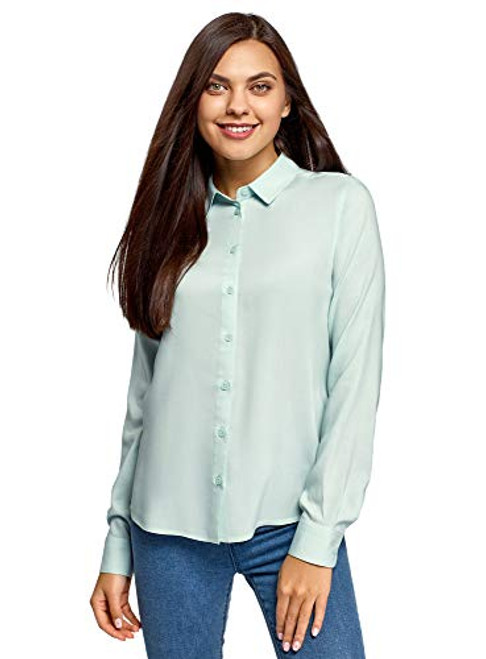 oodji Ultra Womens Viscose Blouse with Turndown Collar Green 4