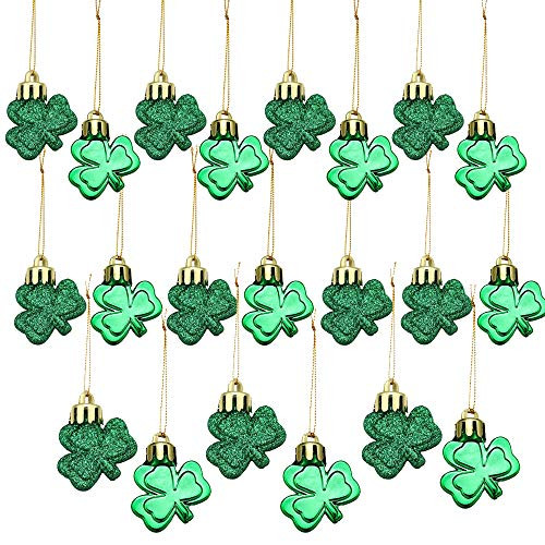 St Patricks Day Shamrock Ornaments - Green Glitter Shamrock Ornament Good Luck Clover Hanging Ornaments Decorations Irish Ireland Lucky Day St Patricks Party Favors Supplies Decorations