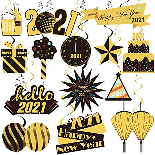 2021 New Years Eve Party Supplies 2021 New Years Decorations 2021 New Year Hanging Swirl 2021 New Years Eve Decor NYE Decorations 2021 Happy New Year Eve Hanging Swirl Black Gold by HappyField