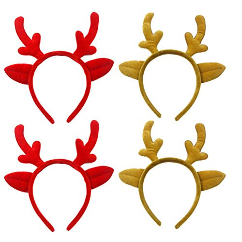 NUOBESTY 4PCS Christmas Reindeer Headband Antler Hair Hoop Antler Ear Hair Headwear Hat Headdress for Christmas Celebration Costume Cosplay Accessory