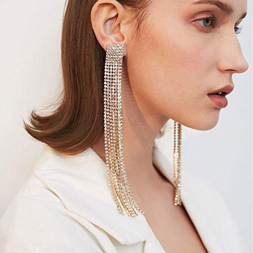 fxmimior Fashion Women Long Rhinestones Tassel Earrings Silver Bohemian Long Chain Drop Dangle Earrings Jewelry for Women fxmimior Fashion Women Long Rhinestones Tassel Earrings Silver Bohemian Long Chain Drop Dangle Earrings Jewelry for Women