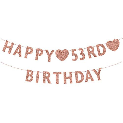 Rose Gold 53rd Birthday Banner Glitter Happy 53 Years Old Woman or Man Party Decorations Supplies