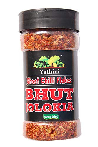 Yathini Oven dried Ghost Chilli Pepper flakes 57gram 2oz - Bhut Jolokia Non-GMO sourced from Assam