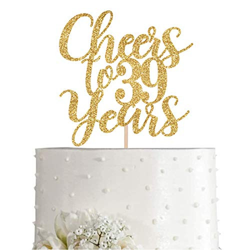 Gold Glitter Cheers to 39 years cake topper Gold Happy 39th Birthday Cake Topper Birthday Party Decorations Supplies