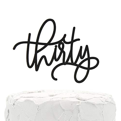 NANASUKO Modern Cursive 30th Birthday Cake Topper - thirty - Double Sided Black Glitter - Premium Quality Made in USA