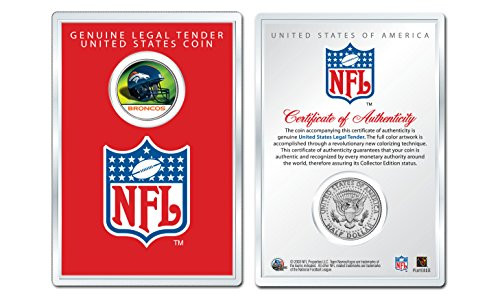DENVER BRONCOS NFL Helmet JFK Half Dollar U.S. Coin w NFL Display Case LICENSED DENVER BRONCOS NFL Helmet JFK Half Dollar U.S. Coin w NFL Display Case LICENSED