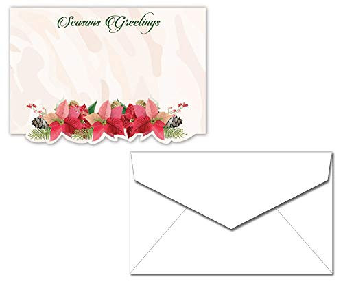 Gift Enclosure Cards with Envelopes - Small Cards for Gifts or Flowers - 40 Tiny Cards  and  Envelopes  Poinsettia Seasons Greetings