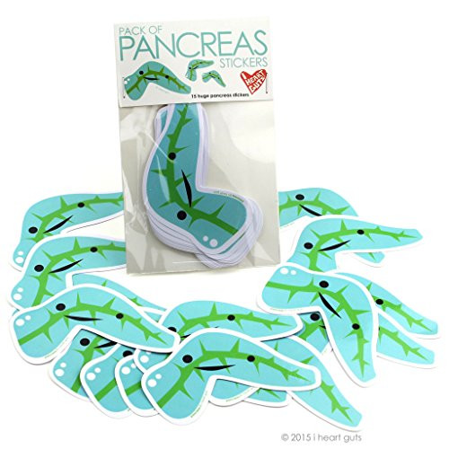 I Heart Guts Pack of Pancreas Stickers - 15 Pancreas Stickers - Vinyl Sticker Pack