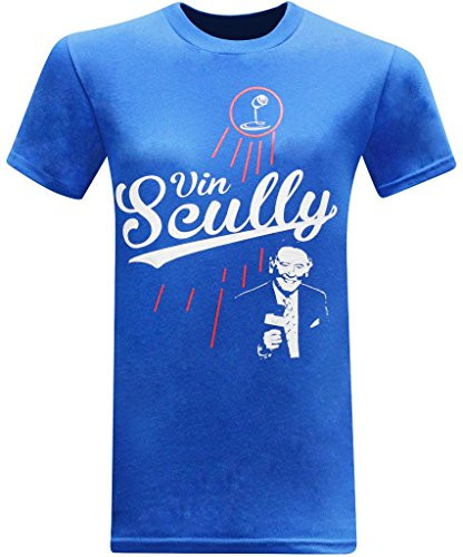 tees geek Vin Scully Baseball Hall of Fame Broadcaster Mens T-Shirt -  Small  - Blue