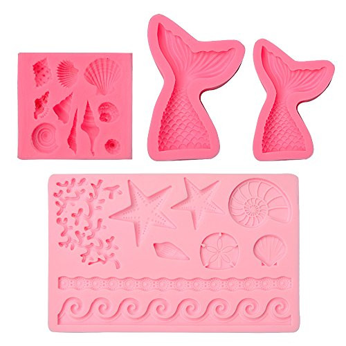 4 Pack Seashell Mold-Large and Small Mermaid Tail Mold-3D Silicone Fondant Mold for Chocolate Candy Soap
