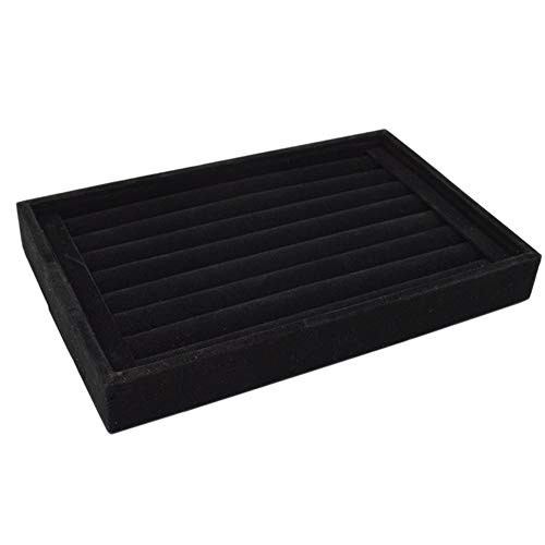 lasenersm 1 Piece Velvet 7 Slots Ring Earrings Trays Showcase Display Jewelry Organizer Stud Earring Holder Jewelry Organizer Tray Display Showcase Drawer Insert Black
