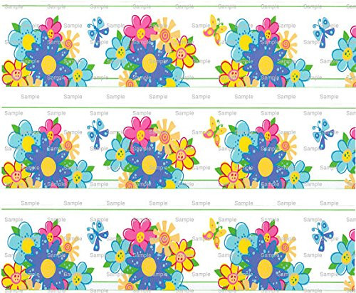 Flowers - Cake Side Designer Strip - Edible Cake Cupcake Party Topper - D2847