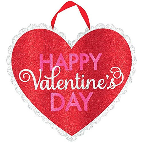 amscan Blushing Valentines Day Scalloped Heart Sign with Ribbon Party Decoration Board 10 inch x 11 inch