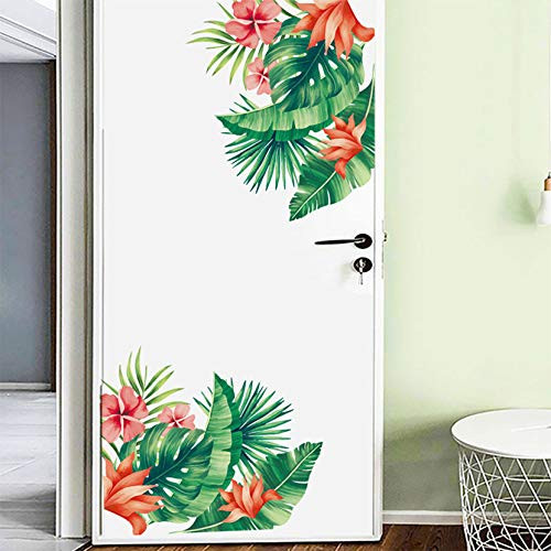 MOLANCIA Tropical Hibiscus Flower Wall DecalsNature Palm Tree Leaf Plants Wall Sticker Art MuralsRemovable Green Tropical Plants Tree Leaves Stickers for Living Room Kids Nursery Room Wall Art Decor