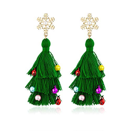 Lightweight Christmas Tree Tassel Beaded Earrings Bohemian Dangle Drop Green Earrings Twined with Colored Beads Earring for Women Girls Gift Lightweight Christmas Tree Tassel Beaded Earrings Bohemian Dangle Drop Green Earrings Twined with Colored Beads Earring for Women Girls Gift