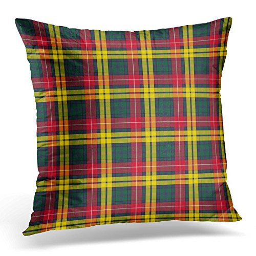 VANMI Throw Pillow Cover Plaid Buchanan Green Yellow and Red Tartan Vintage Decorative Pillow Case Home Decor Square 16x16 Inches Pillowcase