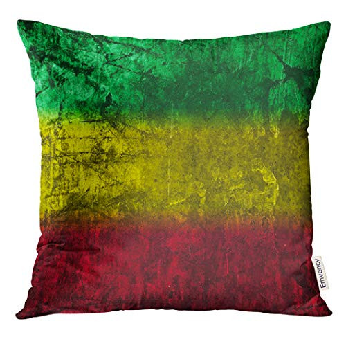 VANMI Throw Pillow Cover White Reggae Red Yellow Green Rasta Flag Rastafarian Aged Decorative Pillow Case Home Decor Square 18x18 Inches Pillowcase