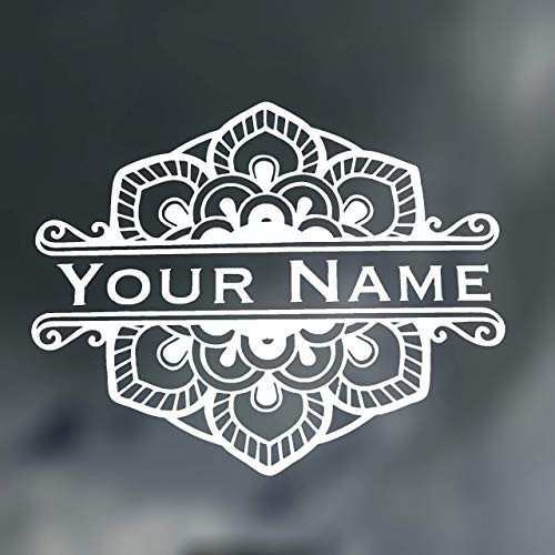 WickedGoodz Custom Mandela Flower Name Monogram Vinyl Decal - Initial Bumper Sticker for Tumblers Laptops Car Windows- Name Sticker