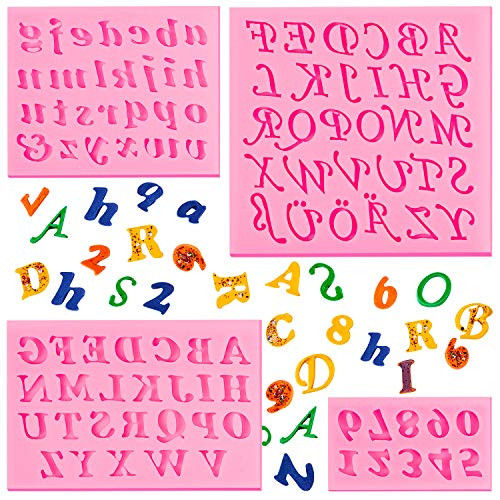 4 Pieces Christmas Letters Silicone Mold Number Silicone Mold Uppercase Letters Silicone Fondant Mold Lowercase Letters Chocolate Mold Handmade Soap Mold Biscuit Ice Cube Tray for Desserts  Pink