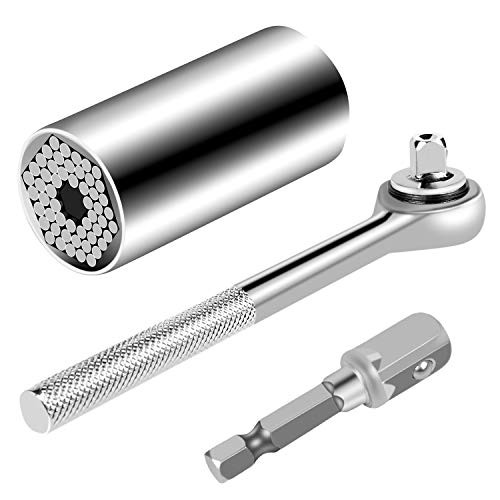 Universal Socket Grip Ratchet Wrench Set 1 4-3 47-19mm with Multi-Function Power Drill Adapter Universal Socket Tools  Professional Repair Tools Handyman Tools DIY 3 PCS silver