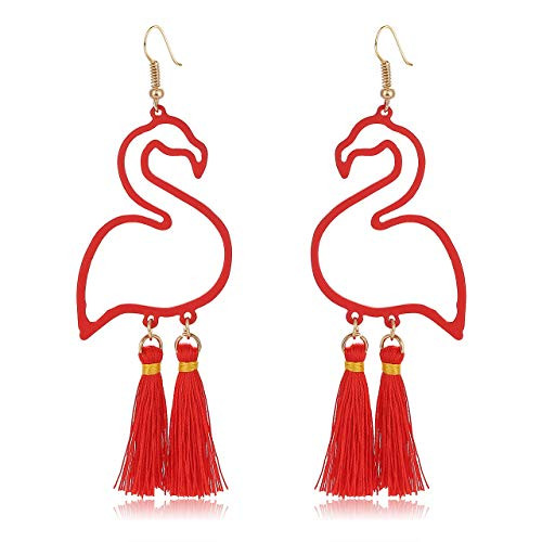 HSWE Flamingo Drop Earrings Tassel Dangle Earrings Thread Fringe Earrings Hawaiian Summer Jewelry  Bright Red