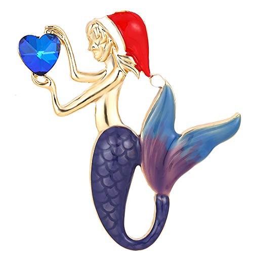 M MIRACULOUS GARDEN Christmas Brooches Pins for Womens GirlsCrystal Enameled Thanksgiving Xmas Holiday Mermaid Enameled Brooch Jewelry.