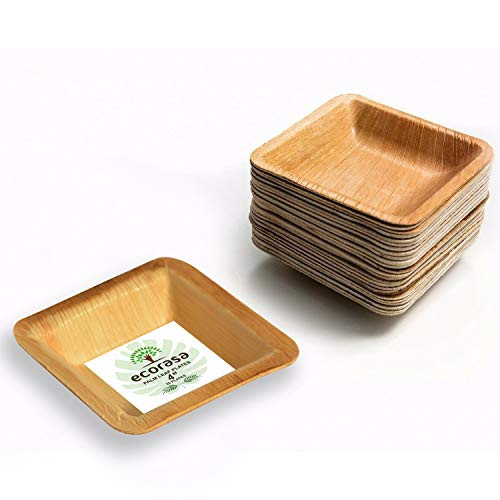 ecorasa -Areca Palm Leaf Bowls- Eco-friendly Bio-degradable Disposable Bowls - Elegant and Sturdy Bowls for Special Events like Wedding Camping Hiking - Pack of 25 -  4 inch Square