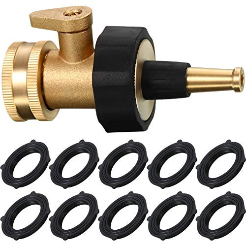 Jet Sweeper Sprayer Hose Nozzle Hose Shut Off Valve Solid Brass Sweeper Nozzle Set with 10 Pieces 3 4 Inch Rubber Gaskets for Garden Hose