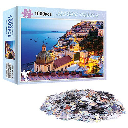 LANDGHAM   Jigsaw Puzzle 1000 Piece - Dreamy Positano - Signature Collection Twilight Sea Sight Large Puzzle Game Artwork for Adults Teens