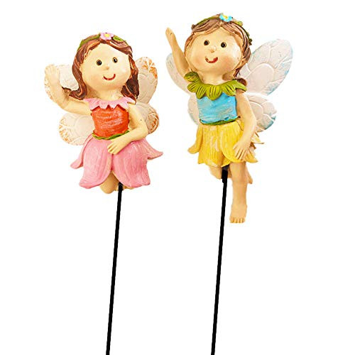 JIUMO Fairy Garden Stakes Miniature Fairies Set of 2 Small Fairies Figurines Mini Fairy Garden Accessories Supplies Gifts for Kids