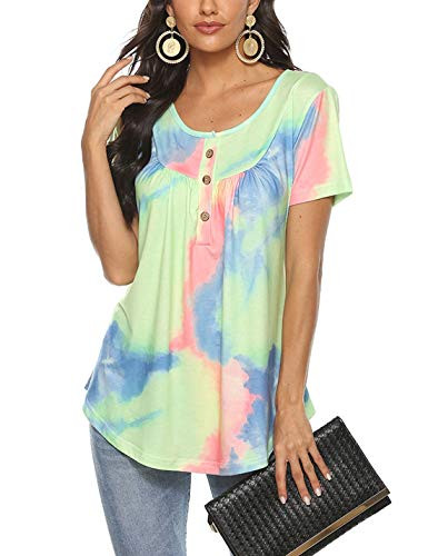 Tanming Womens Summer Casual Loose Short Sleeve Shirts Tops Tee Blouses T Shirts?Green-M?