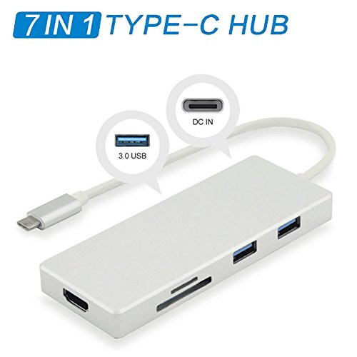 USB C Hub,7 in 1 USB Type C Hub Adapter with Type C Charging Port,4K HDMI Output,SD & MicroSD Card Reader,3 USB 3.0 Port for MacBook Pro 2016/2017,Google Chromebook Pixel and more Type-C Devices