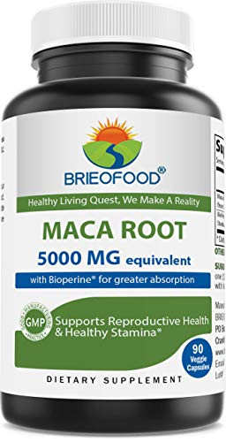 Brieofood Maca Root 5000 mg Equivalent  500mg of 101 Extract  with Bioperine - 90 Veggie Capsules