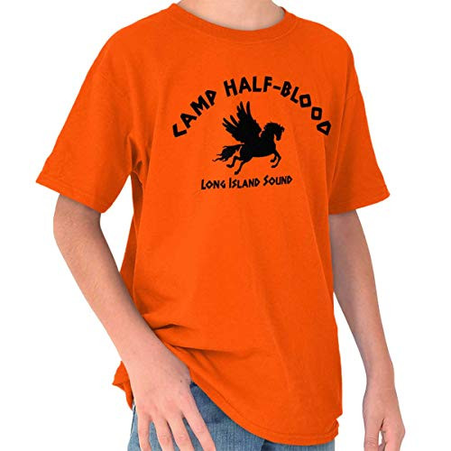 Brisco Brands Camp Half Blood Greek Mythology Crewneck T Shirts Boy Girl Orange