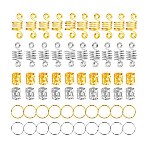 Lurrose 60Pcs Aluminum Hair Coil Dreadlocks Hair Braid Rings Dreadlocks Metal Hair Cuffs Hair Braiding Beads for Hair Accessory  Gold and Silver Lurrose 60Pcs Aluminum Hair Coil Dreadlocks Hair Braid Rings Dreadlocks Metal Hair Cuffs Hair Braiding Beads for Hair Accessory  Gold and Silver